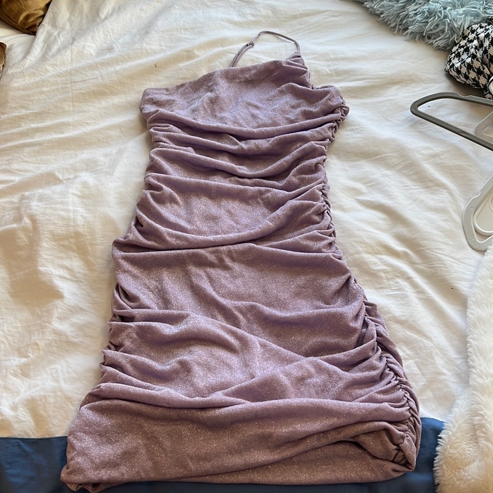 Gina One Shoulder Bodycon Dress in Purple Shimmer